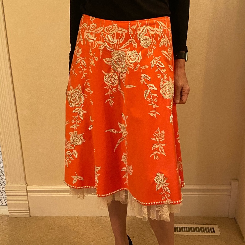 Basil and Maude Salmon Embroidered Skirt Size 4